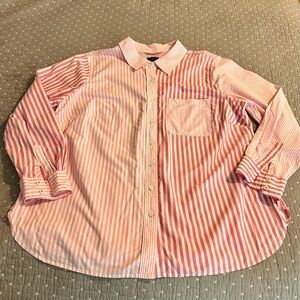 Talbots Women’s Pink and White Striped Casual Shirt Sz 1X